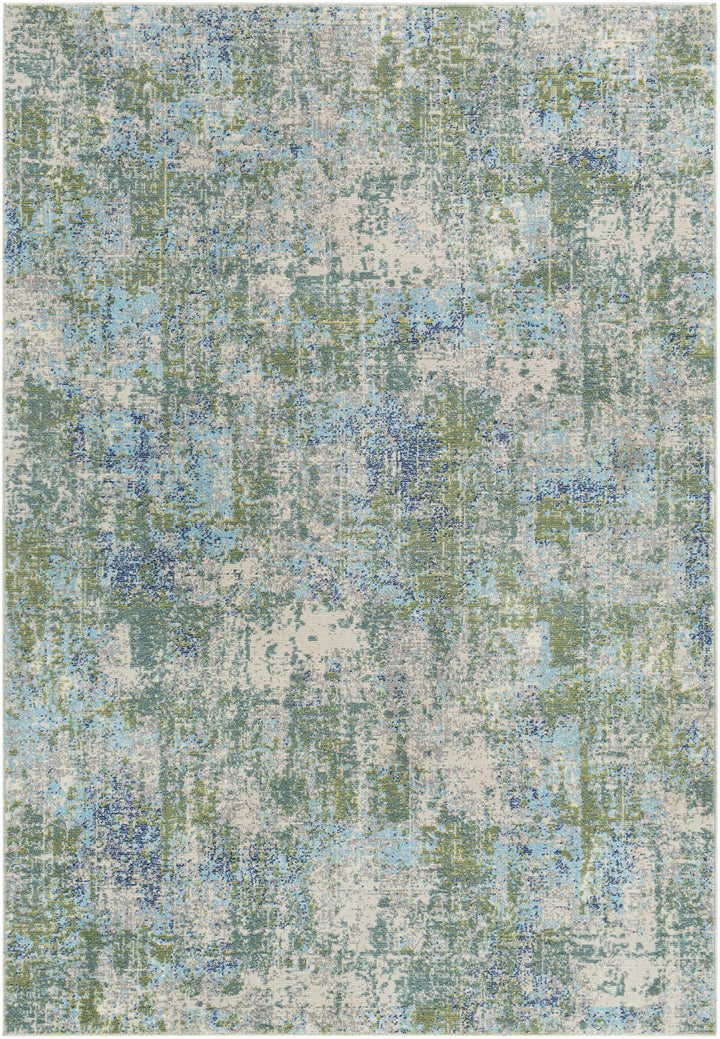 Riegelwood Modern Abstract Design Teal And Ivory Outdoor Rug