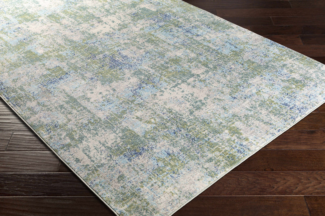 Riegelwood Modern Abstract Design Teal And Ivory Outdoor Rug