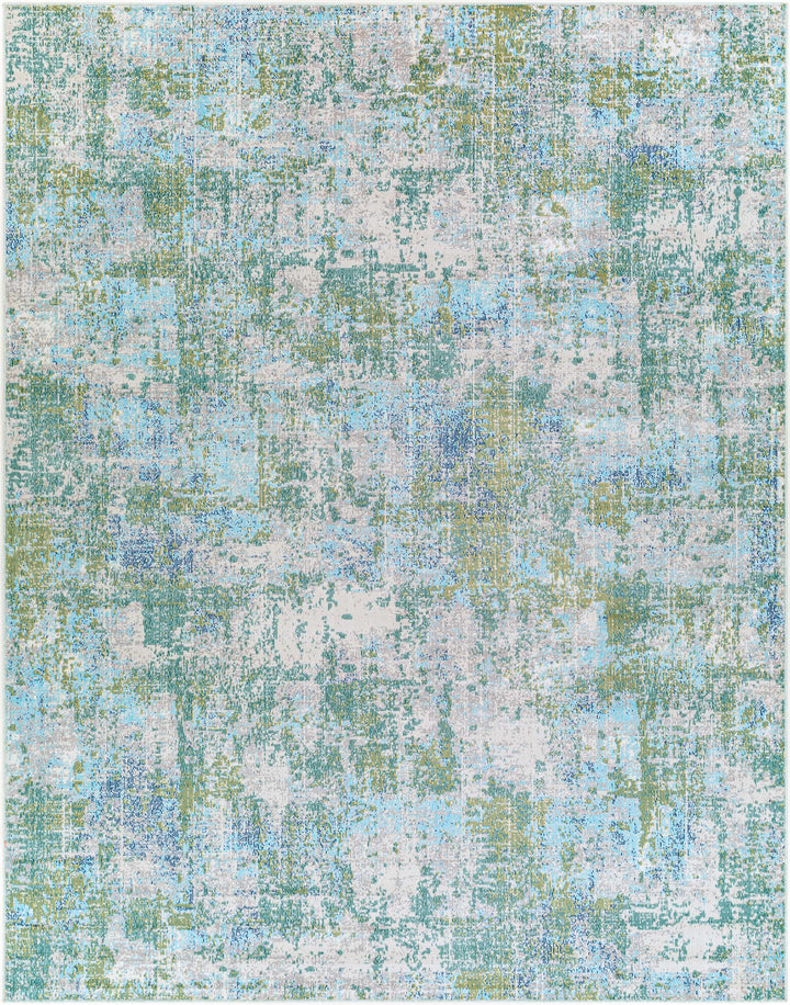 Riegelwood Modern Abstract Design Teal And Ivory Outdoor Rug