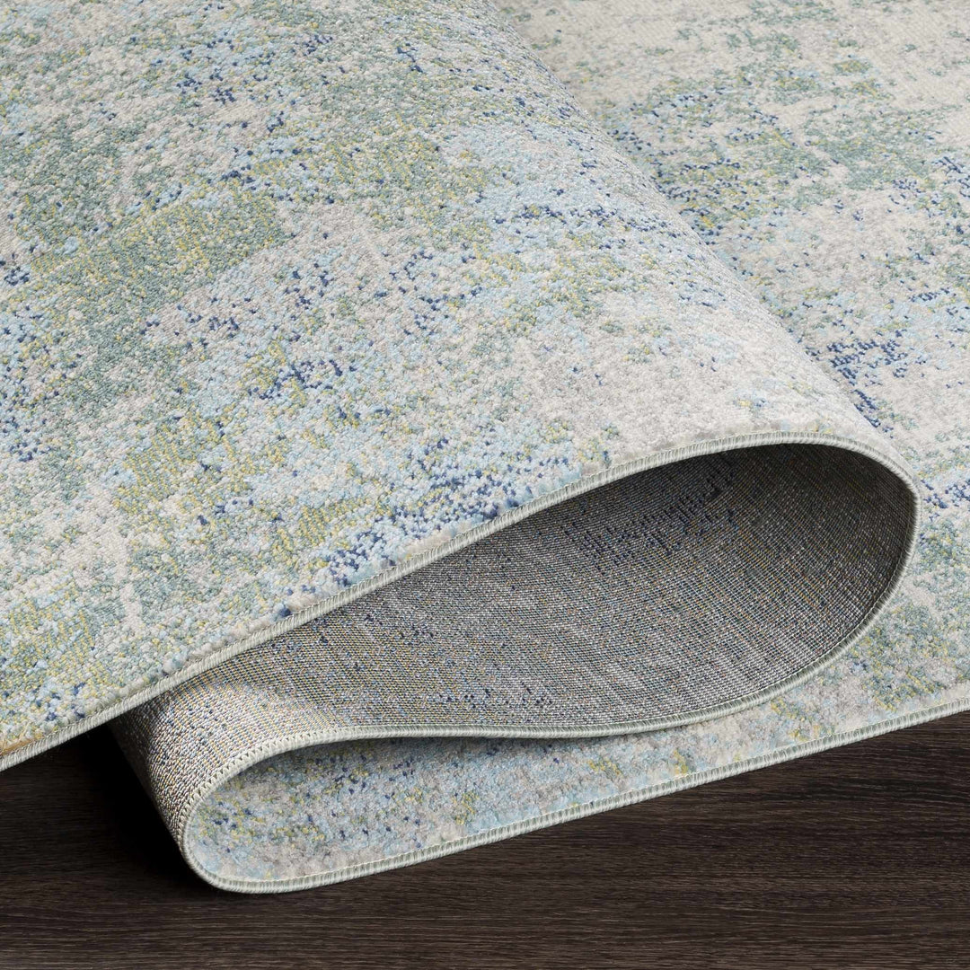 Riegelwood Modern Abstract Design Teal And Ivory Outdoor Rug
