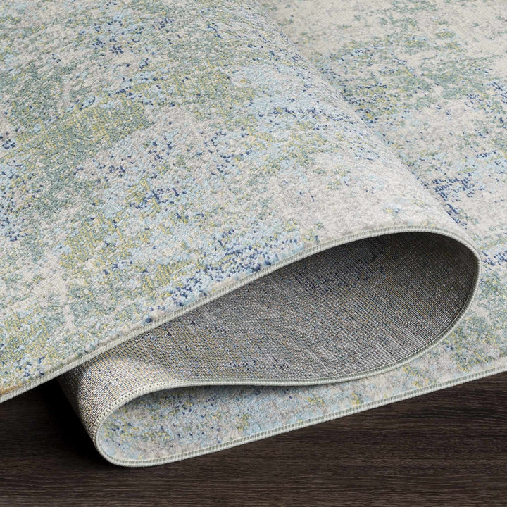 Riegelwood Modern Abstract Design Teal And Ivory Outdoor Rug