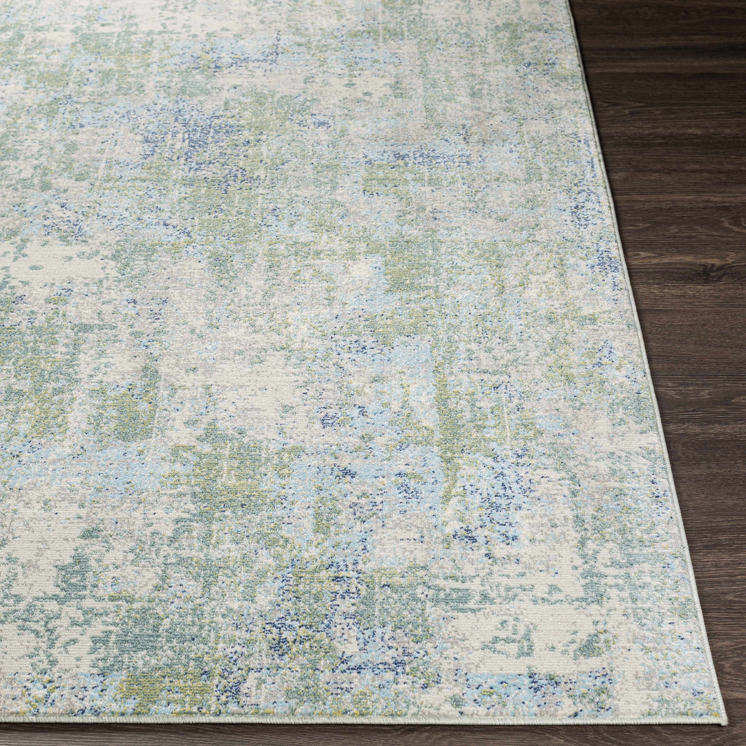 Riegelwood Modern Abstract Design Teal And Ivory Outdoor Rug