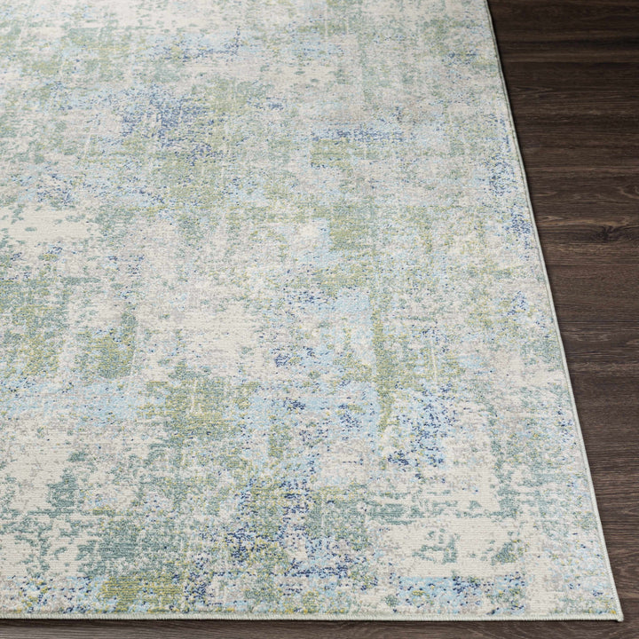 Riegelwood Modern Abstract Design Teal And Ivory Outdoor Rug