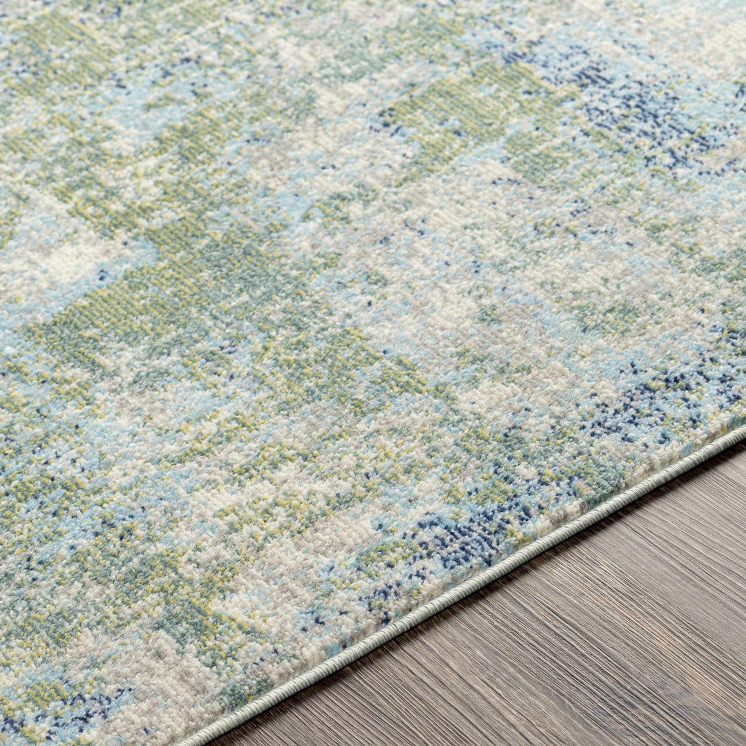 Riegelwood Modern Abstract Design Teal And Ivory Outdoor Rug