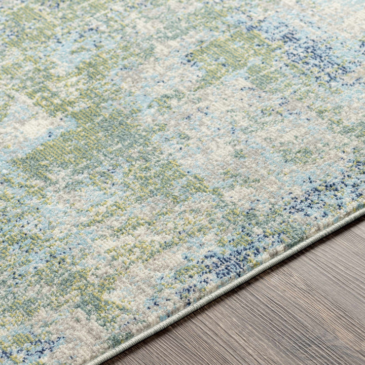 Riegelwood Modern Abstract Design Teal And Ivory Outdoor Rug