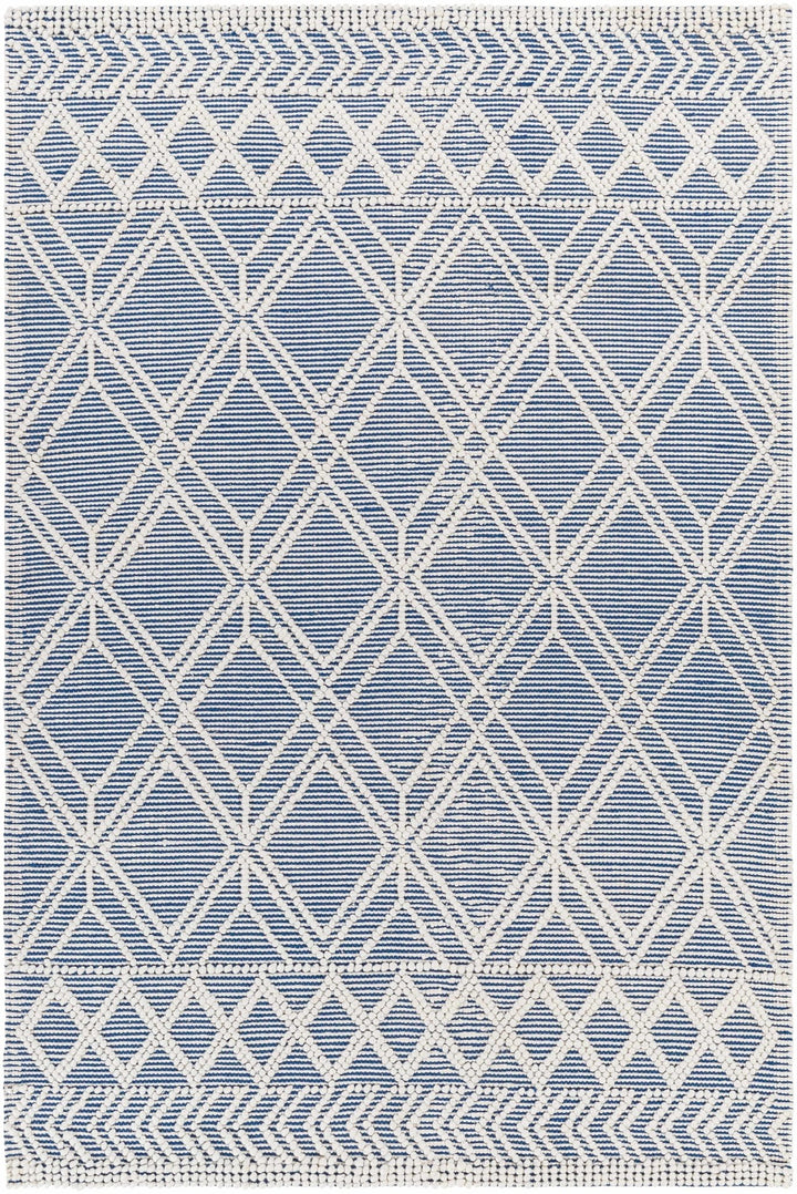 Rika Modern Geometric Design Ivory And Blue Hand Woven Rug - The Rug Decor