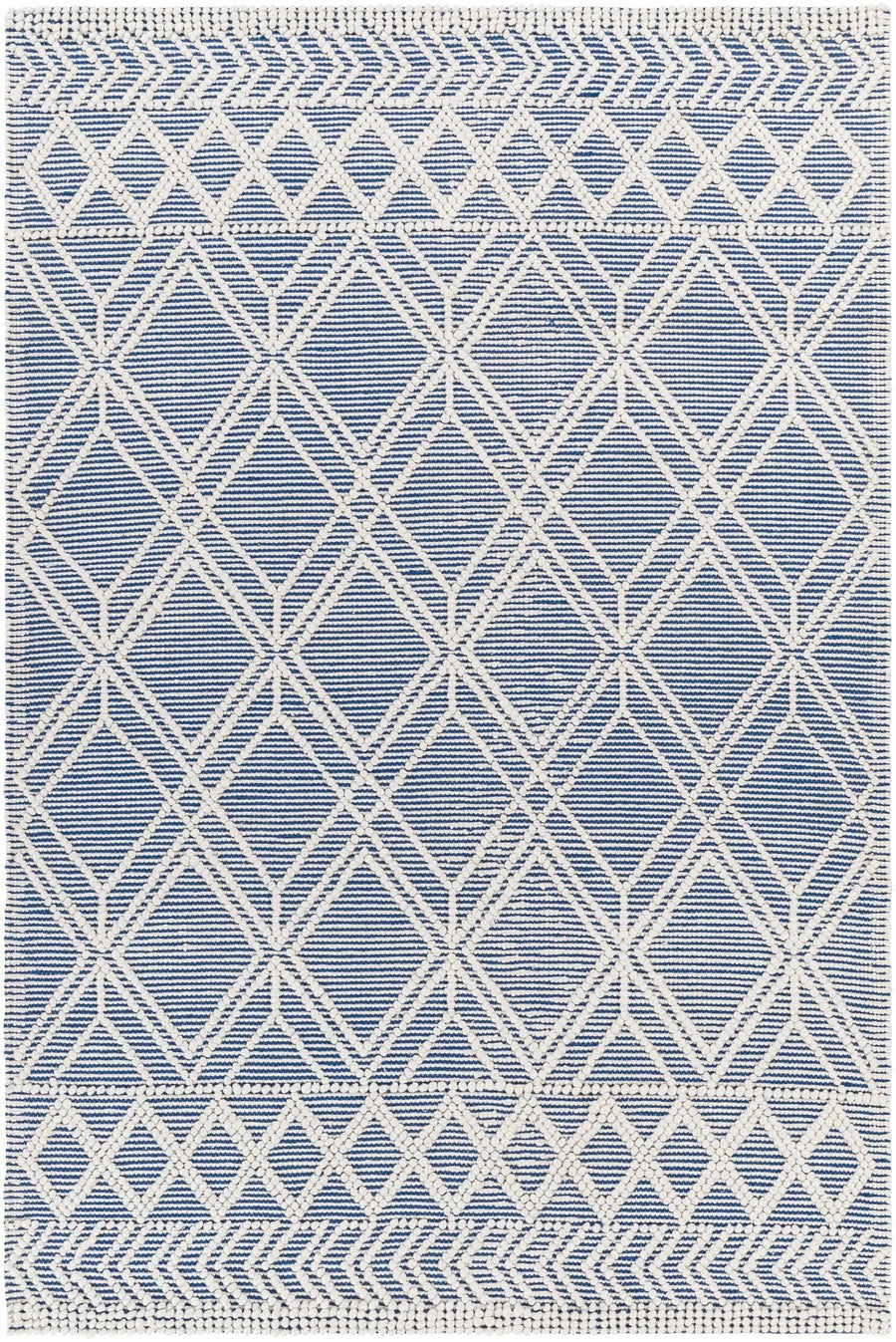Rika Modern Geometric Design Ivory And Blue Hand Woven Rug - The Rug Decor