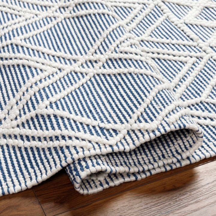 Rika Modern Geometric Design Ivory And Blue Hand Woven Rug - The Rug Decor