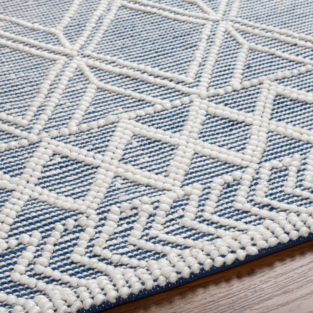 Rika Modern Geometric Design Ivory And Blue Hand Woven Rug - The Rug Decor