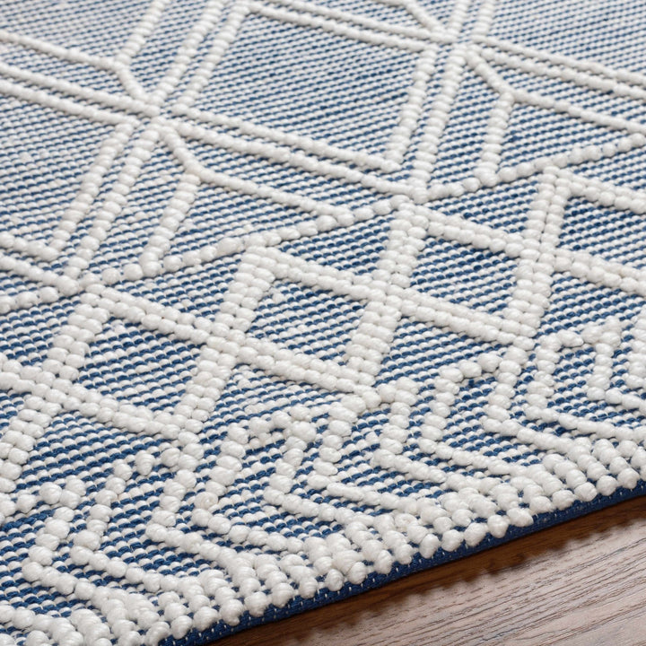 Rika Modern Geometric Design Ivory And Blue Hand Woven Rug - The Rug Decor