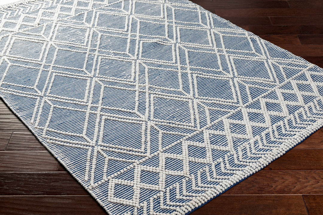 Rika Modern Geometric Design Ivory And Blue Hand Woven Rug - The Rug Decor