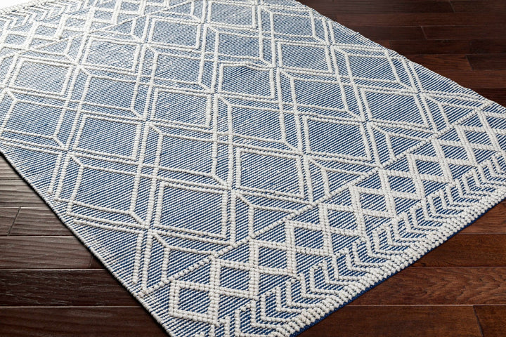 Rika Modern Geometric Design Ivory And Blue Hand Woven Rug - The Rug Decor