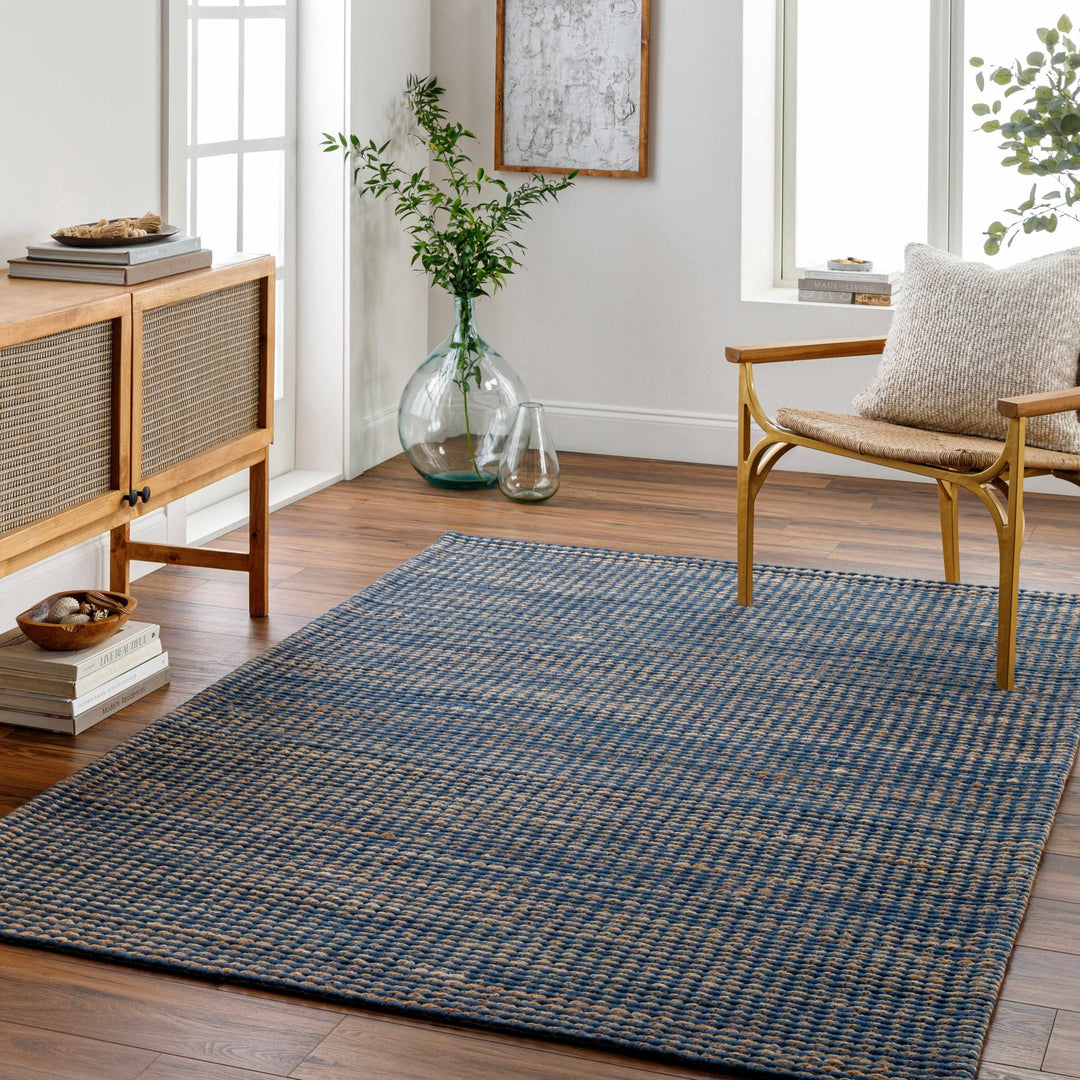 Riki Contemporary Blue And Beige Jute and Wool Rug - The Rug Decor