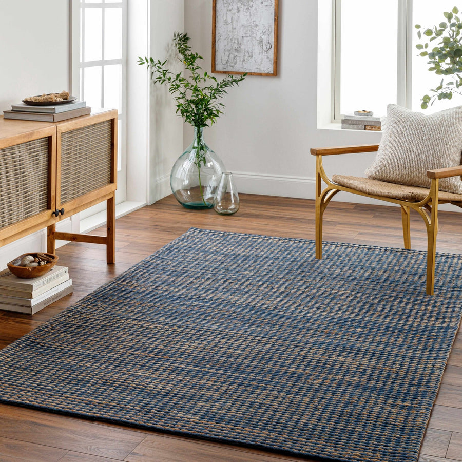 Riki Contemporary Blue And Beige Jute and Wool Rug - The Rug Decor
