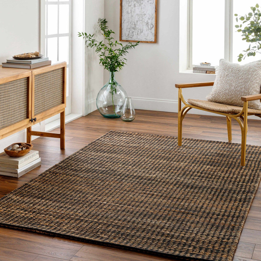 Riki Contemporary Style Black And Tan Wool and Jute Rug - The Rug Decor