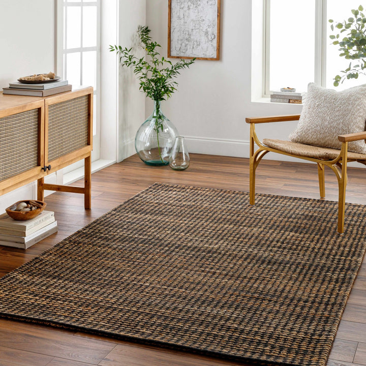 Riki Contemporary Style Black And Tan Wool and Jute Rug - The Rug Decor
