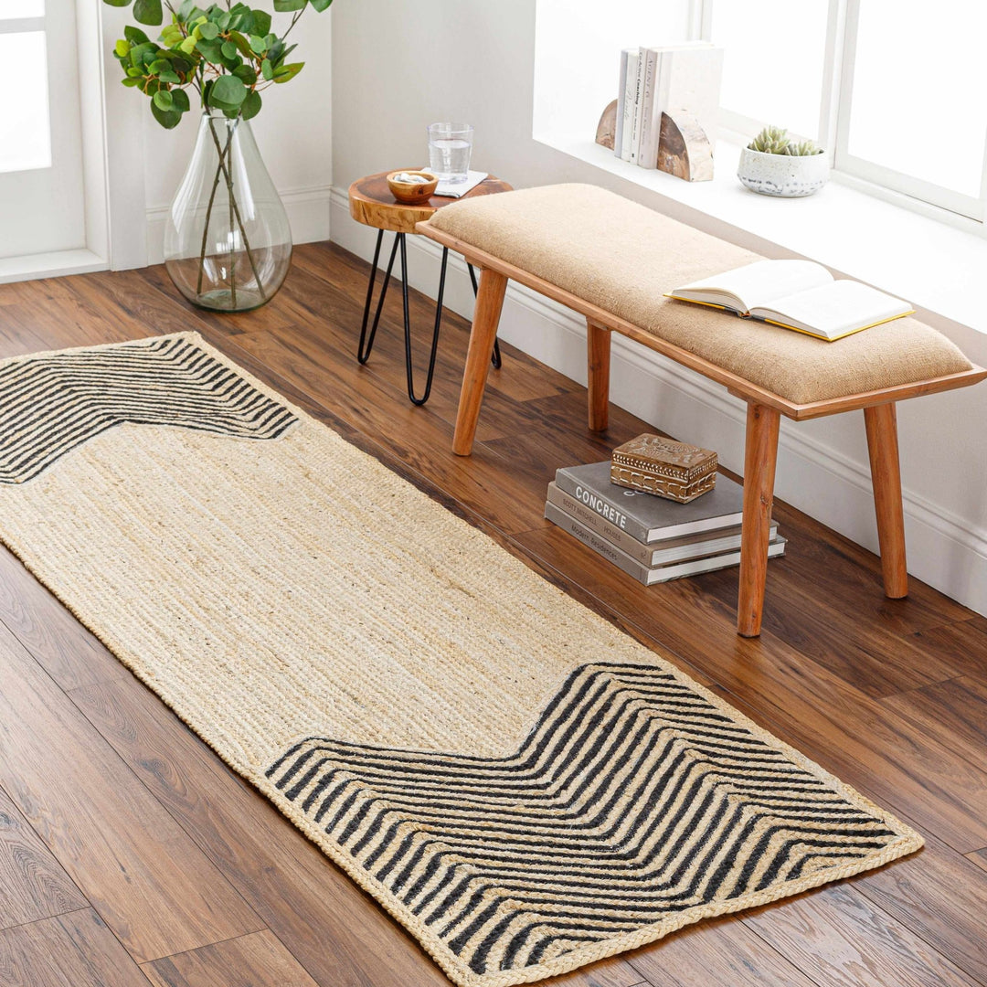 Ringstead Modern Geometrical Beige And Black Jute Braided Carpet - The Rug Decor