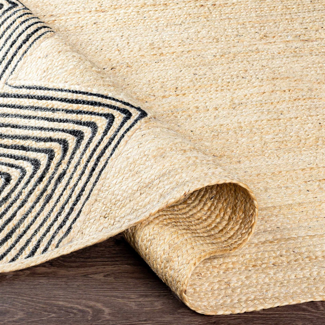 Ringstead Modern Geometrical Beige And Black Jute Braided Carpet - The Rug Decor