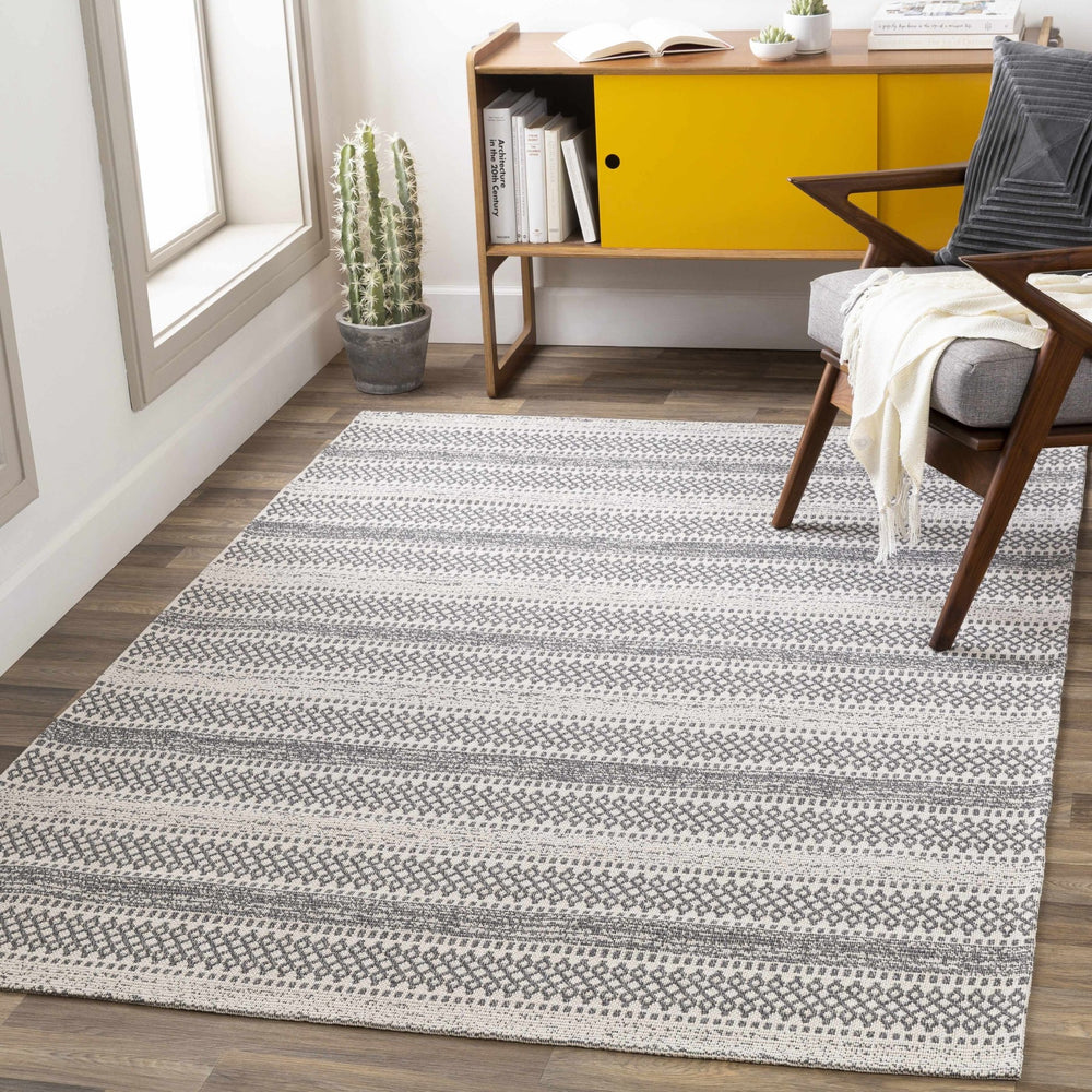 Ringtown Modern Geometrical Ivory And Charcoal Washable Area Rug - The Rug Decor