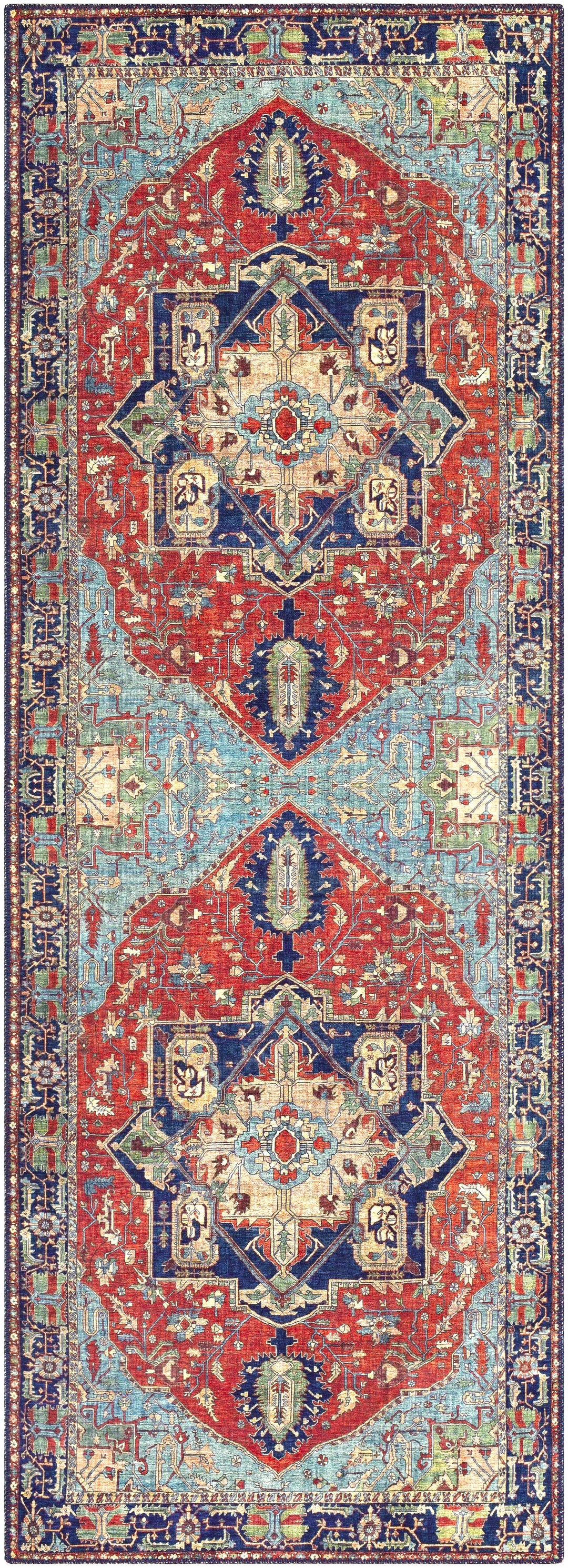 Ripplemead Blue And Red Traditional Style Area Rug