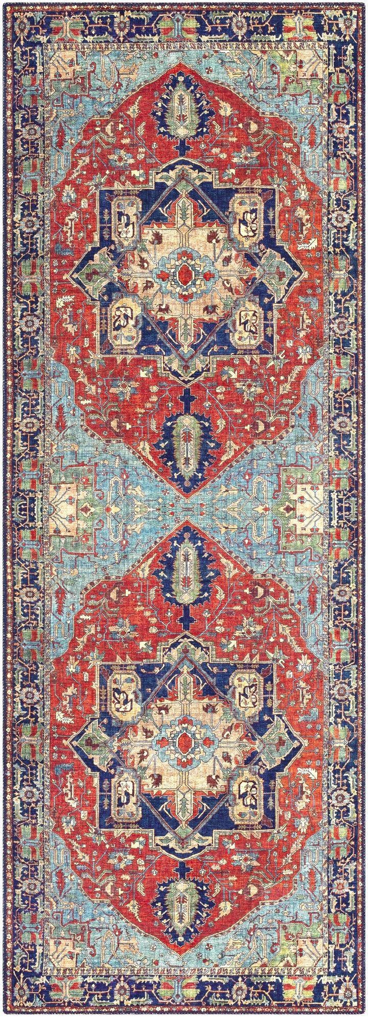 Ripplemead Blue And Red Traditional Style Area Rug