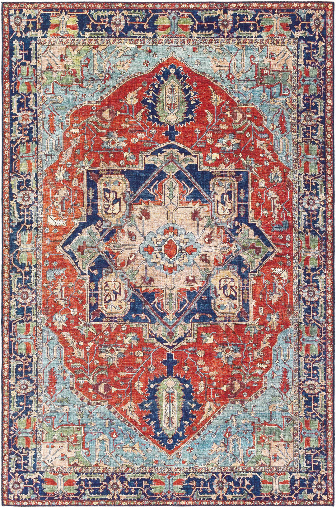Ripplemead Blue And Red Traditional Style Area Rug