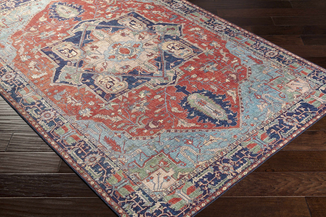 Ripplemead Blue And Red Traditional Style Area Rug
