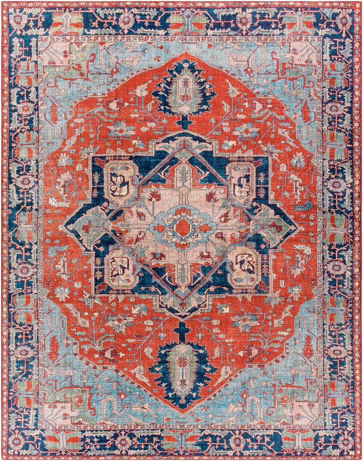 Ripplemead Blue And Red Traditional Style Area Rug