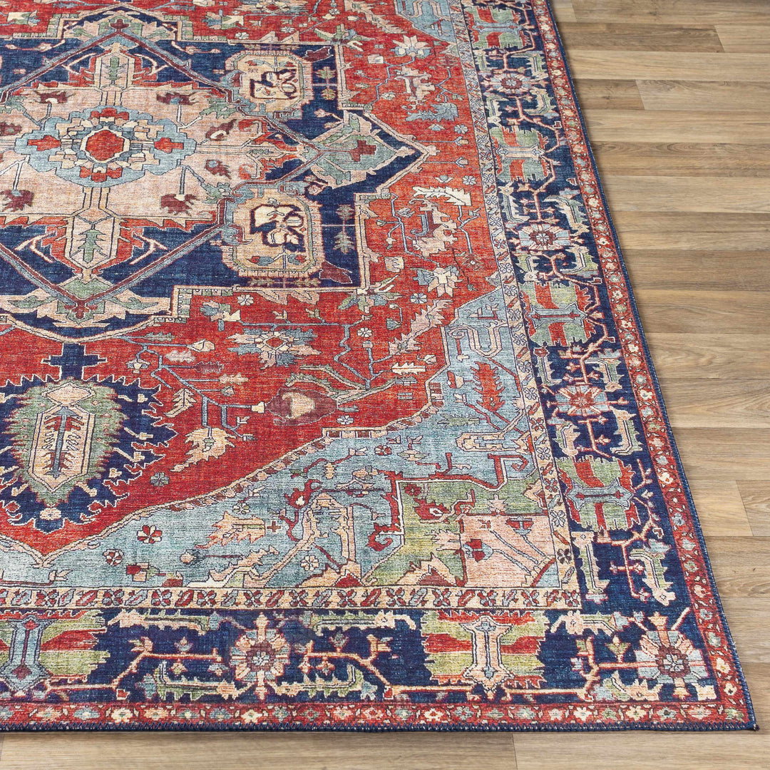 Ripplemead Blue And Red Traditional Style Area Rug