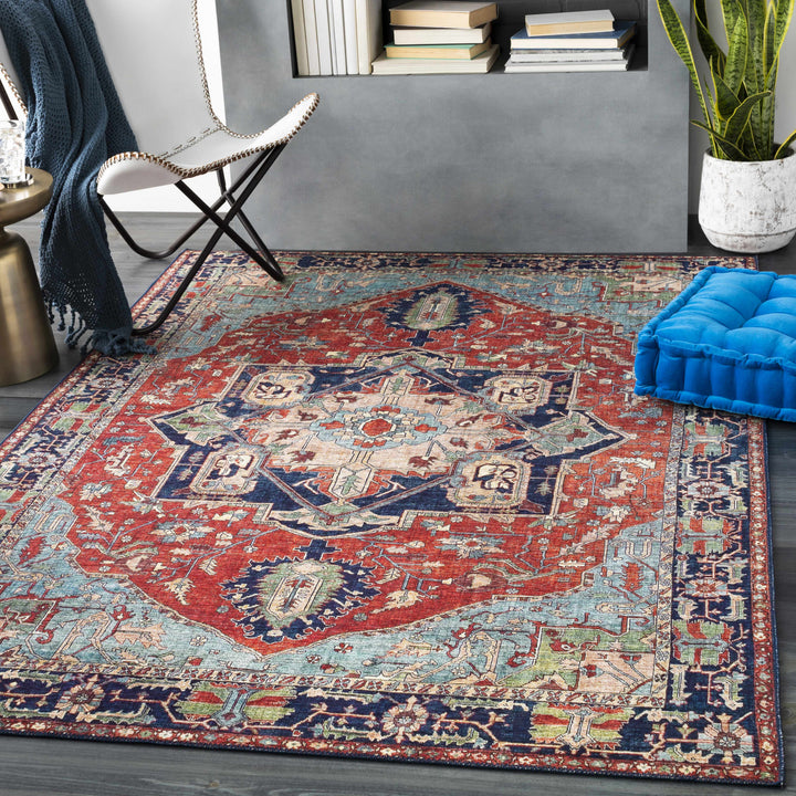 Ripplemead Blue And Red Traditional Style Area Rug