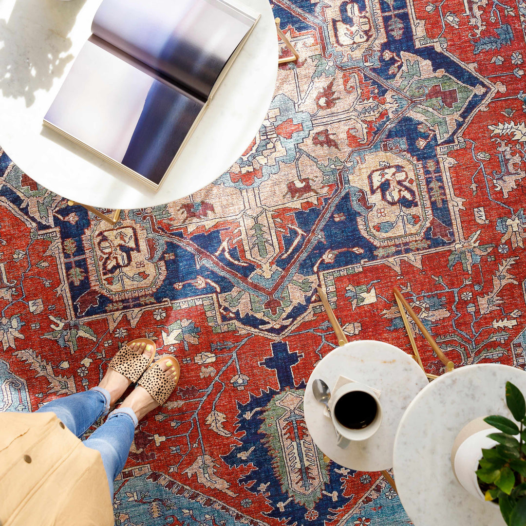 Ripplemead Blue And Red Traditional Style Area Rug