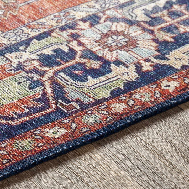 Ripplemead Blue And Red Traditional Style Area Rug