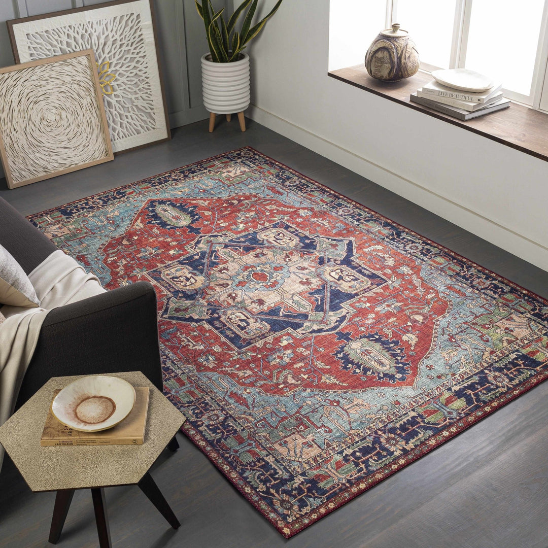 Ripplemead Blue And Red Traditional Style Area Rug - The Rug Decor