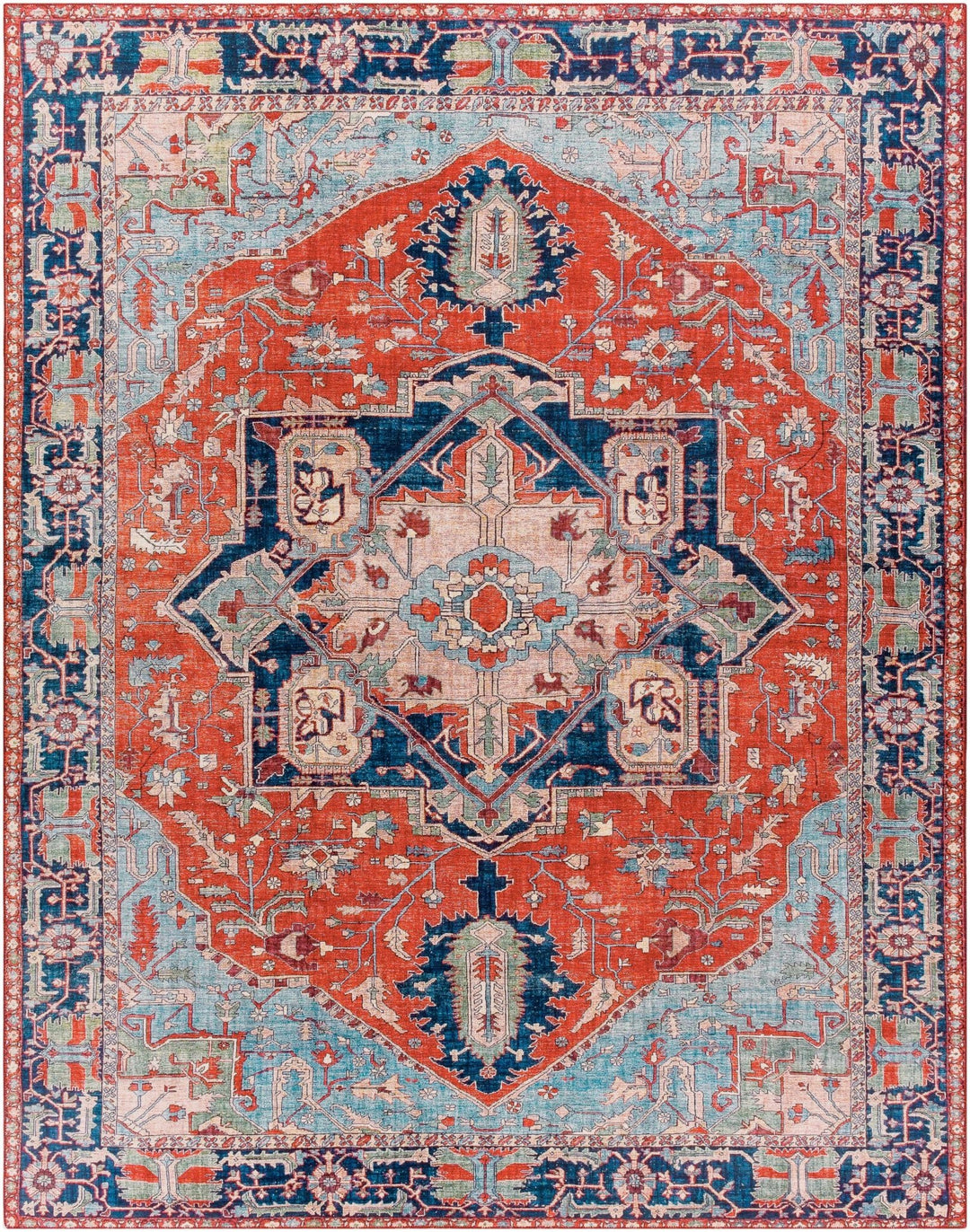 Ripplemead Blue And Red Traditional Style Area Rug - The Rug Decor