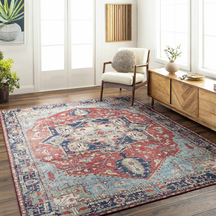 Ripplemead Blue And Red Traditional Style Area Rug