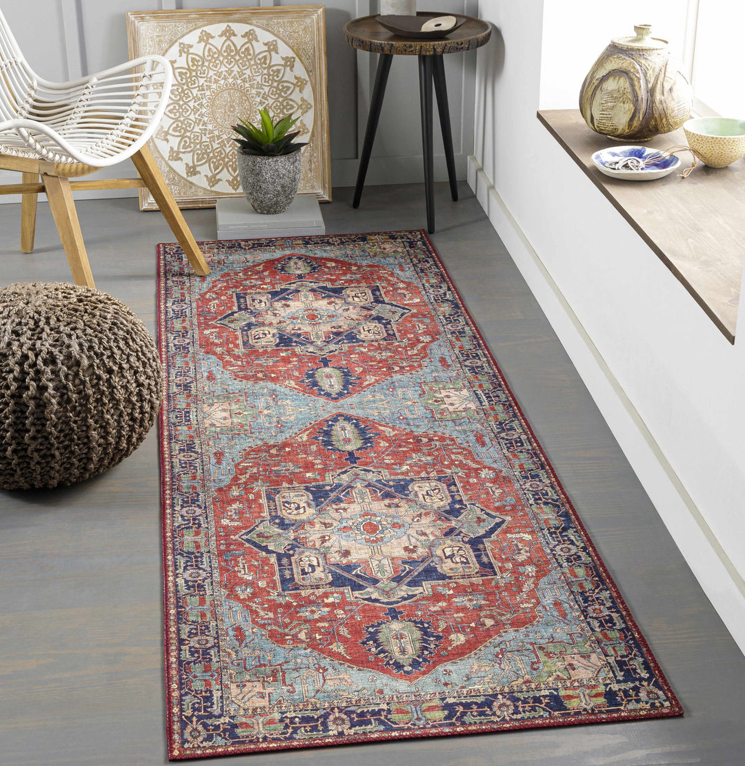 Ripplemead Blue And Red Traditional Style Area Rug
