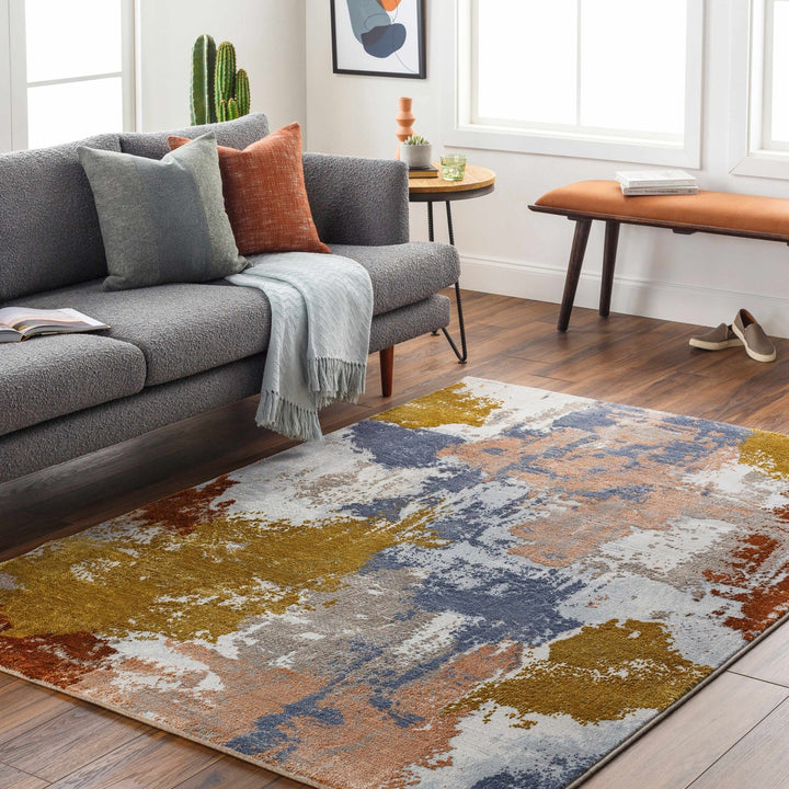 Rivers Modern Abstract Design Gray And Rust Area Rug - The Rug Decor