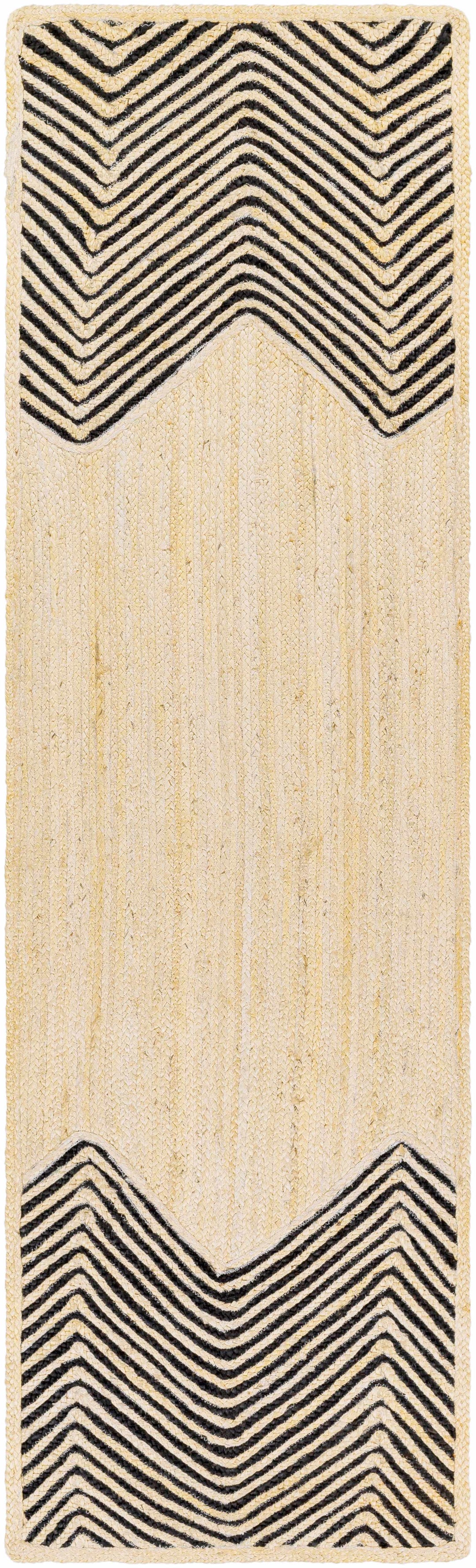 Ringstead Modern Geometrical Beige And Black Jute Braided Carpet