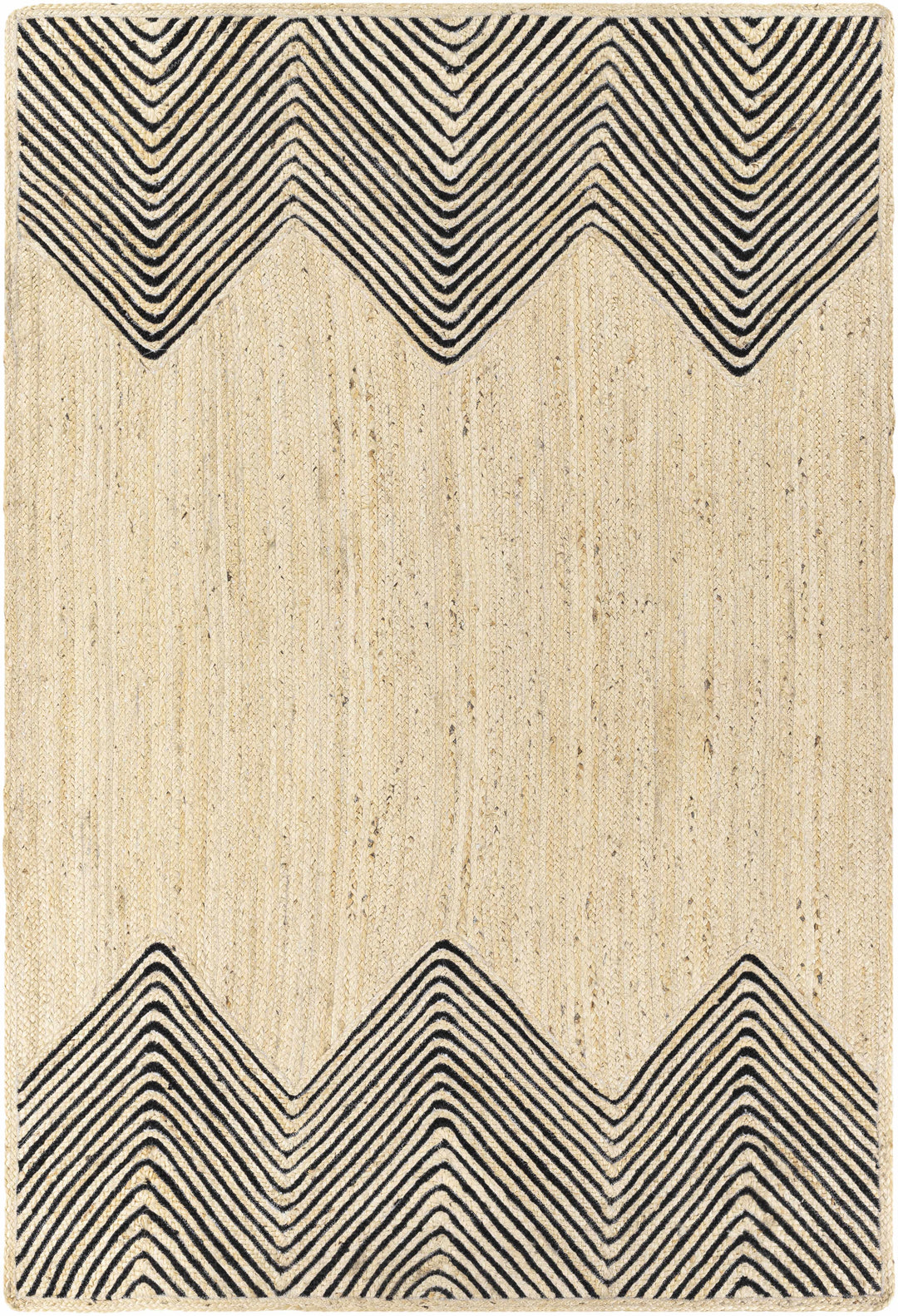 Ringstead Modern Geometrical Beige And Black Jute Braided Carpet