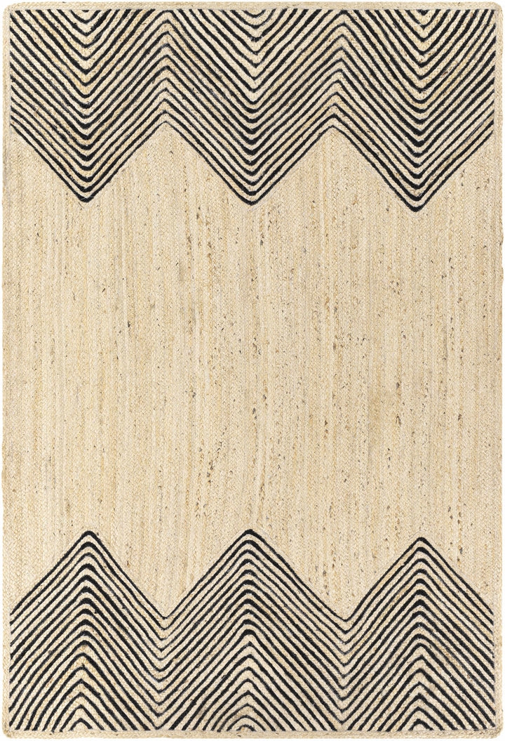 Ringstead Modern Geometrical Beige And Black Jute Braided Carpet