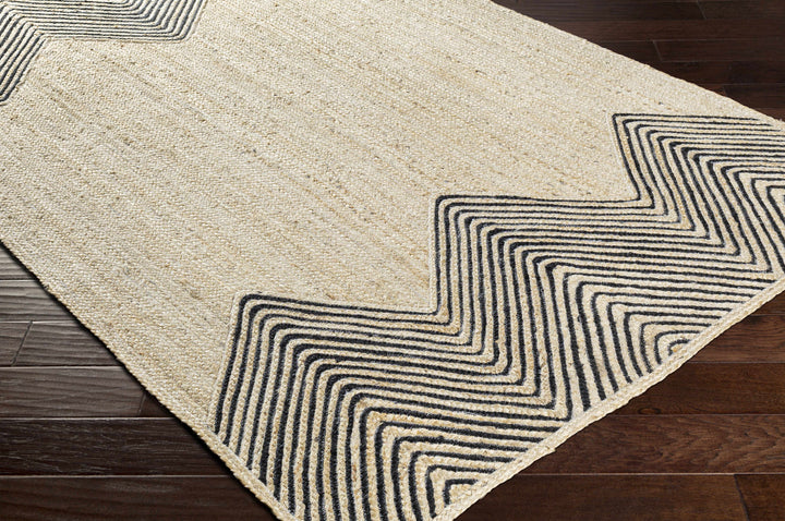 Ringstead Modern Geometrical Beige And Black Jute Braided Carpet