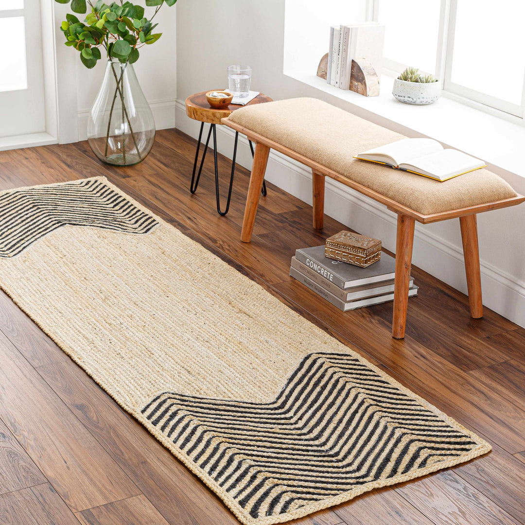 Ringstead Modern Geometrical Beige And Black Jute Braided Carpet