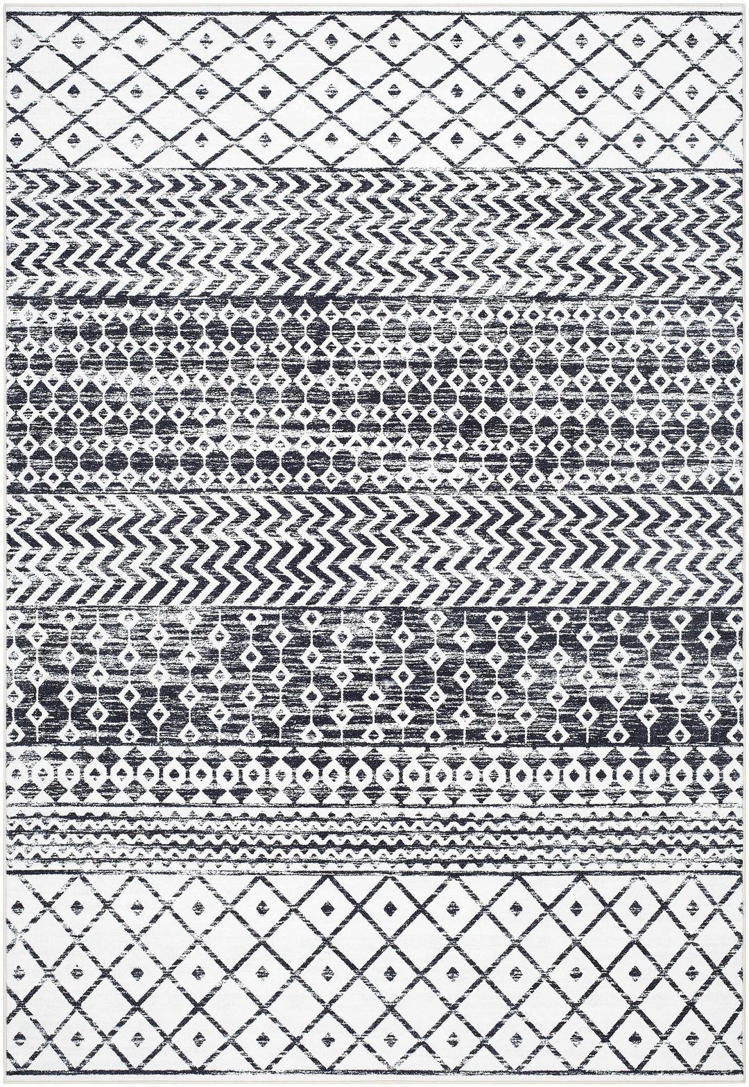 Royko Modern Geometrical Charcoal And Ivory Washable Area Rug