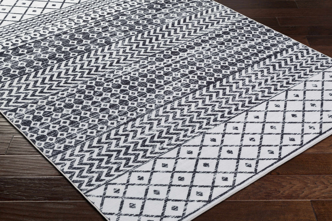Royko Modern Geometrical Charcoal And Ivory Washable Area Rug