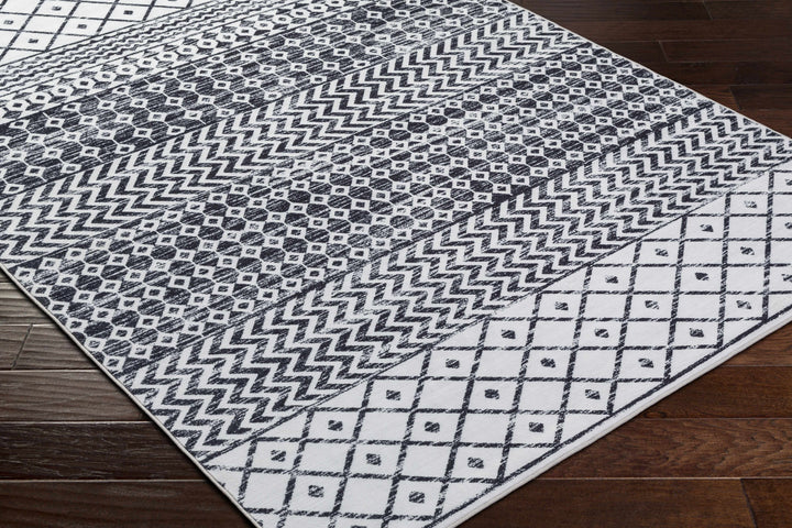 Royko Modern Geometrical Charcoal And Ivory Washable Area Rug