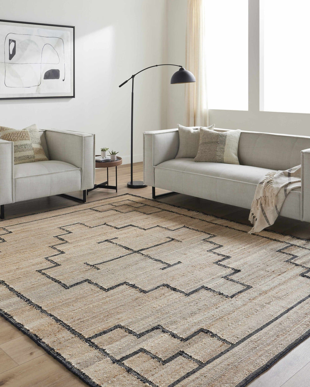 Robyn Tribal Design Tan And Black Jute Rug - The Rug Decor
