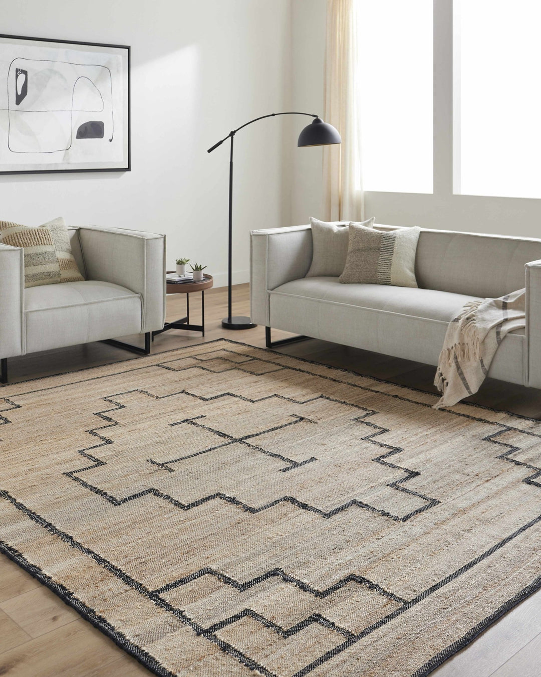 Robyn Tribal Design Tan And Black Jute Rug - The Rug Decor