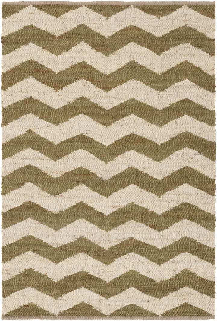 Rockholds Modern Chevron Pattern Green And Beige Hand Woven Rug