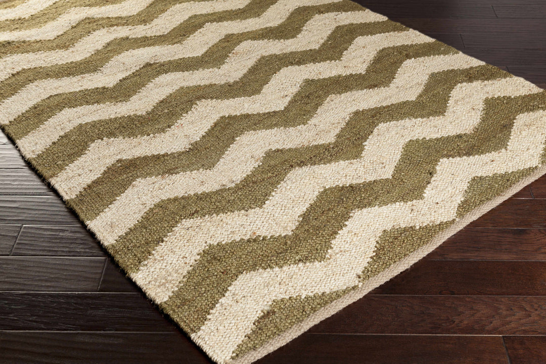 Rockholds Modern Chevron Pattern Green And Beige Hand Woven Rug