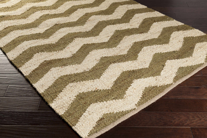Rockholds Modern Chevron Pattern Green And Beige Hand Woven Rug